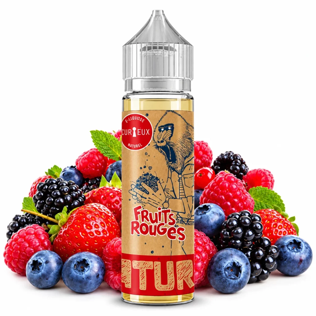 Flacon 50ml e-liquide fruits rouges Curieux Édition Natural à base de Végétol