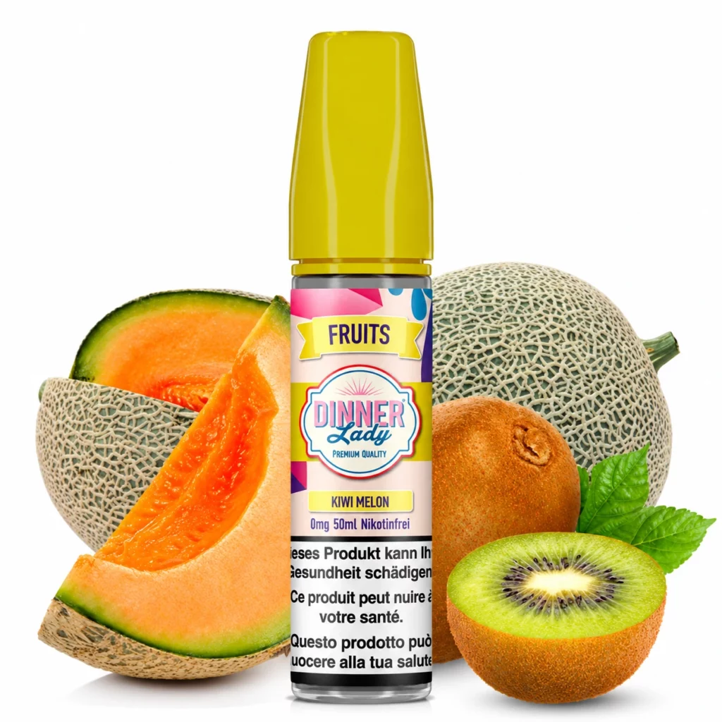 Flacon de l'e-liquide Kiwi Melon 50ml de la gamme Fruits par Dinner Lady