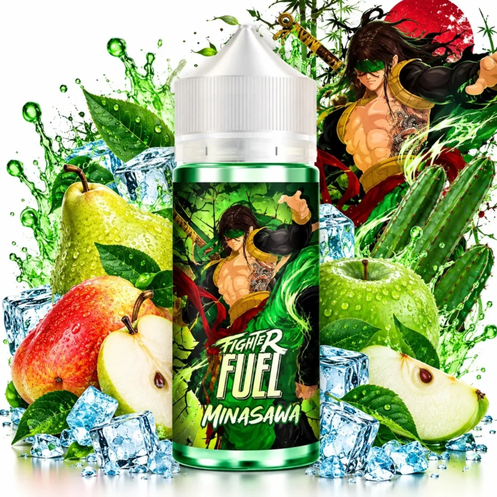 Flacon d'e-liquide Minasawa Fighter Fuel 100ml par Maison Fuel saveur pomme poire cactus frais