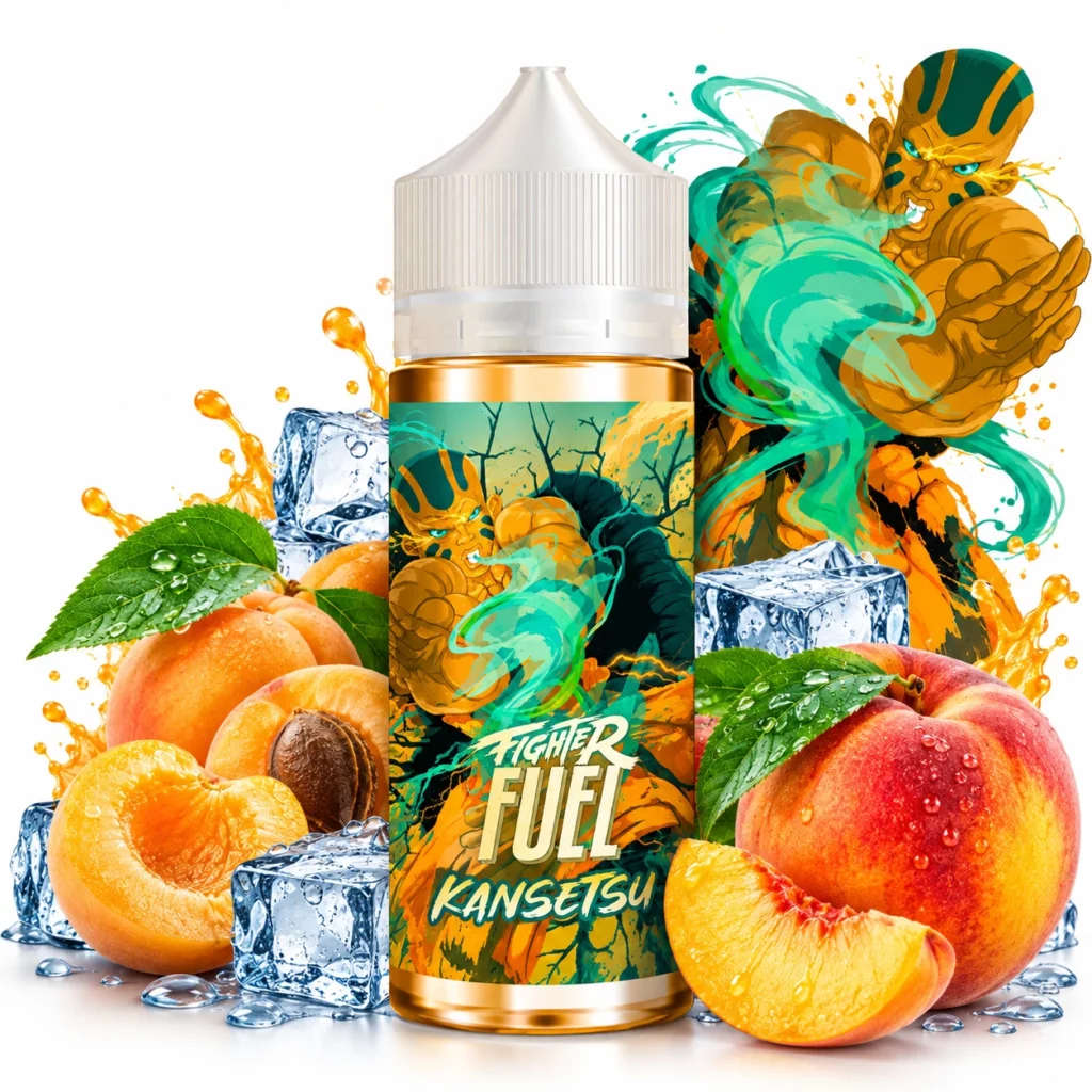 Flacon e-liquide Kansetsu Fighter Fuel 100ml Maison Fuel saveur pêche abricot frais