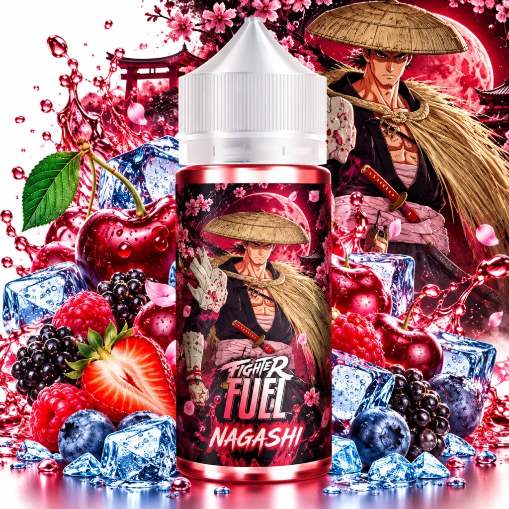 Flacon e-liquide Nagashi Fighter Fuel 100ml Maison Fuel cerise fruits rouges frais