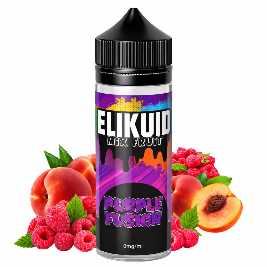 Flacon e-liquide Purple Fusion 100ml Elikuid by Liquidelab saveur pêche et framboise