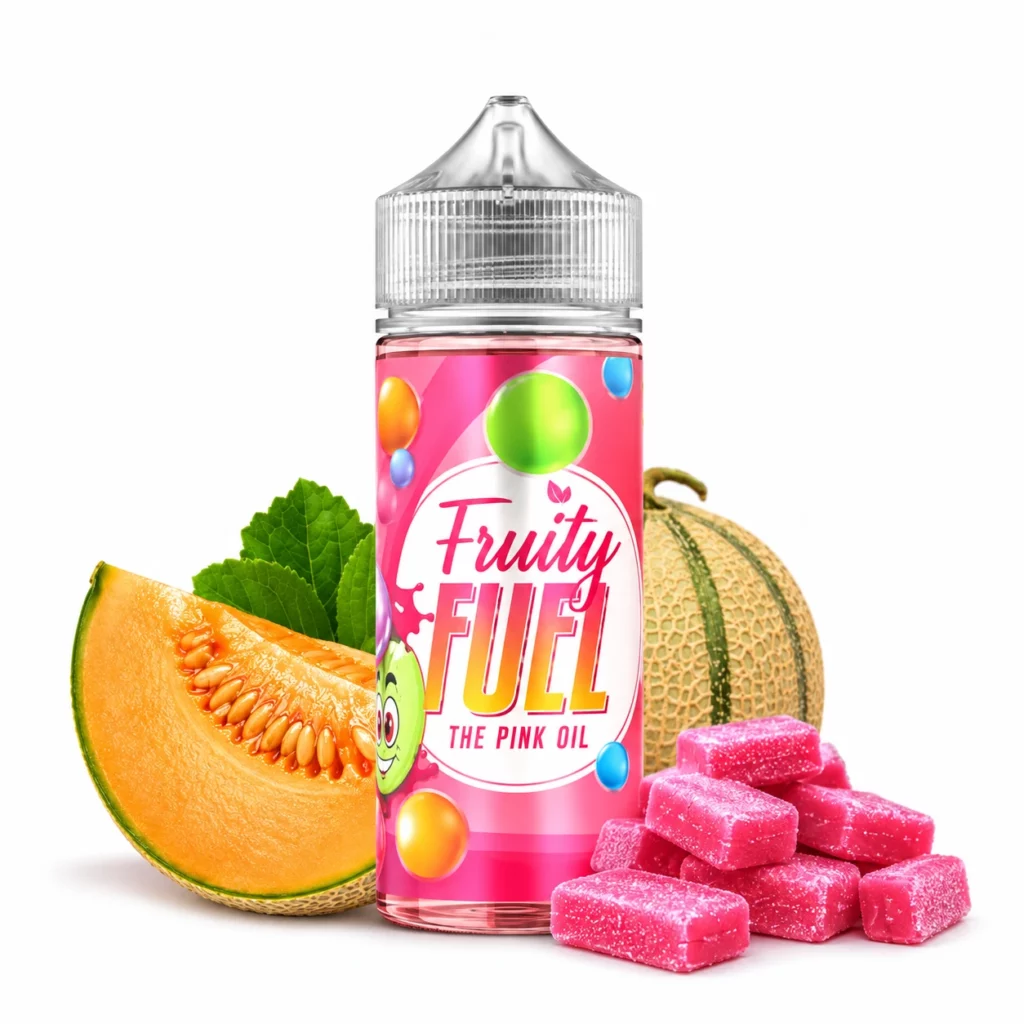 Flacon e-liquide The Pink Oil Fruity Fuel 100ml Maison Fuel saveur bubble gum melon