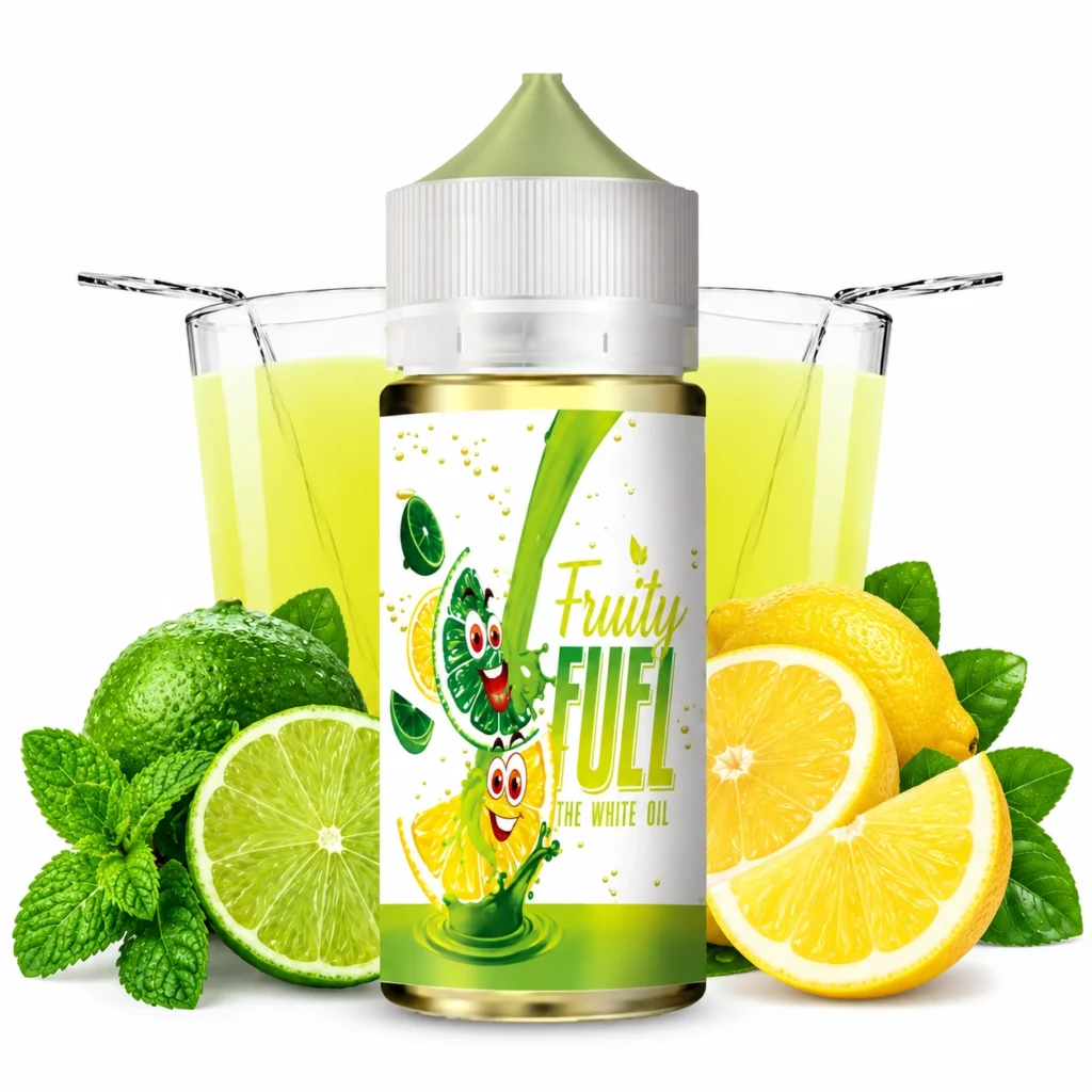 Flacon d'e-liquide The White Oil 100ml Fruity Fuel par Maison Fuel saveur limonade citron