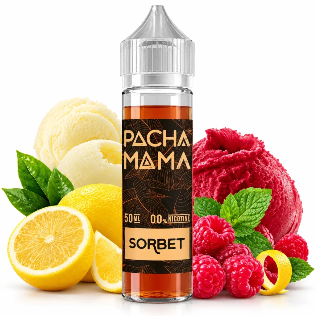 Flacon d'e-liquide Sorbet Pachamama 50ml de Charlie's Chalk Dust saveur framboise citron givrés