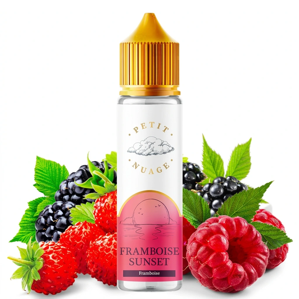 Flacon d'e-liquide Framboise Sunset Petit Nuage 50 ml en 70 ml goût fruits rouges