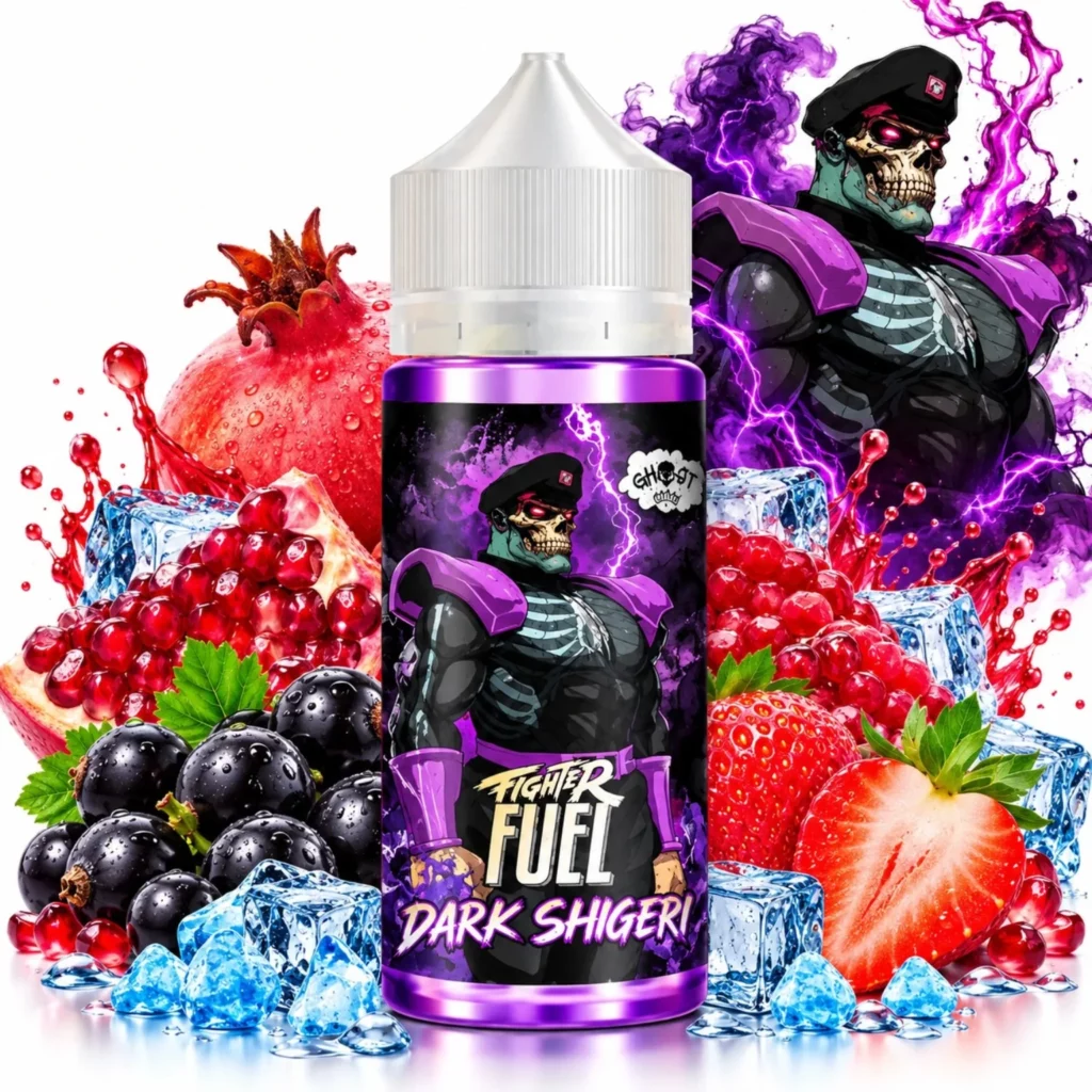 Flacon e-liquide Dark Shigeri Fighter Fuel 100ml Maison Fuel cassis grenade fraise fraîcheur