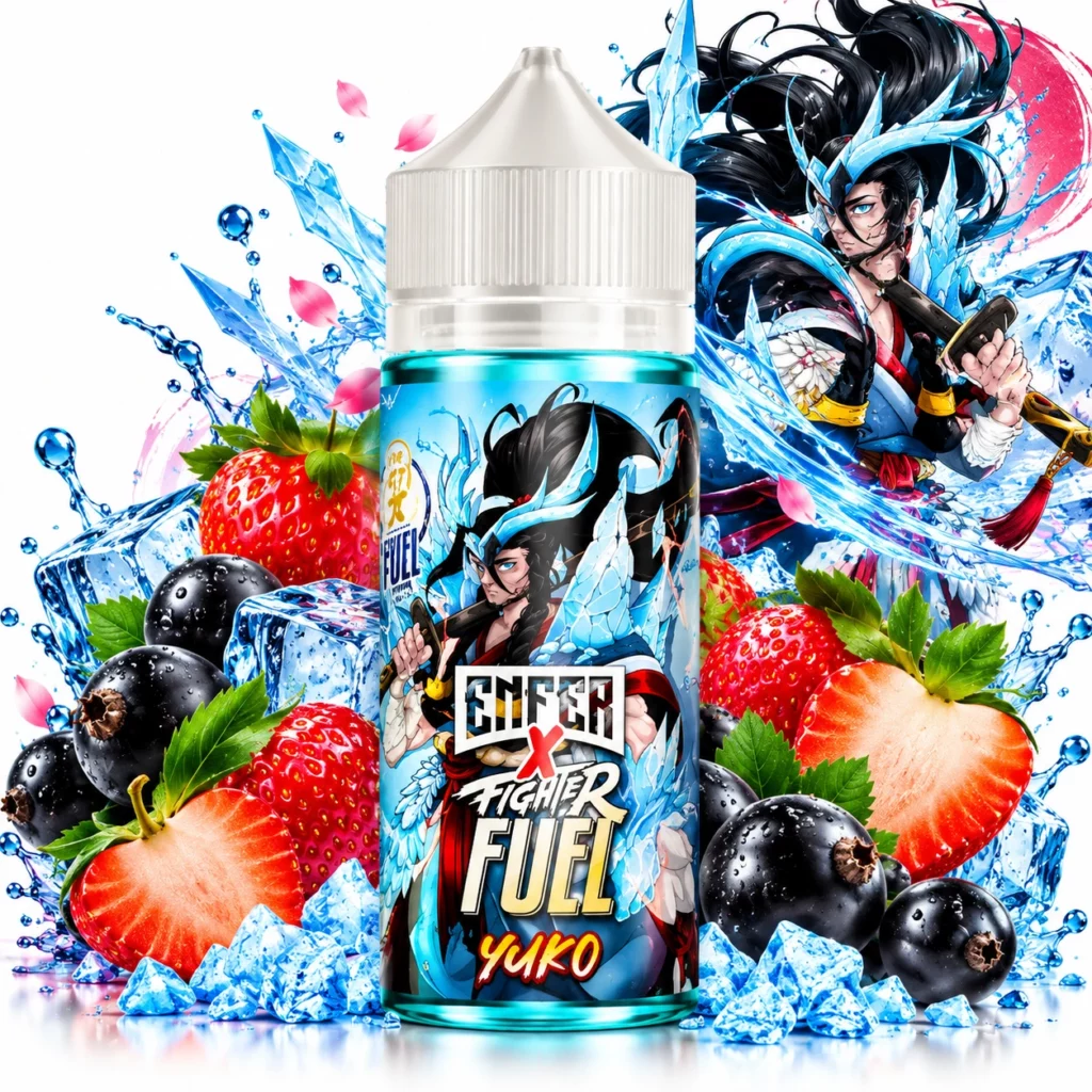 Flacon de e-liquide Yuko Fighter Fuel X Enfer 100ml fruits rouges et fraîcheur