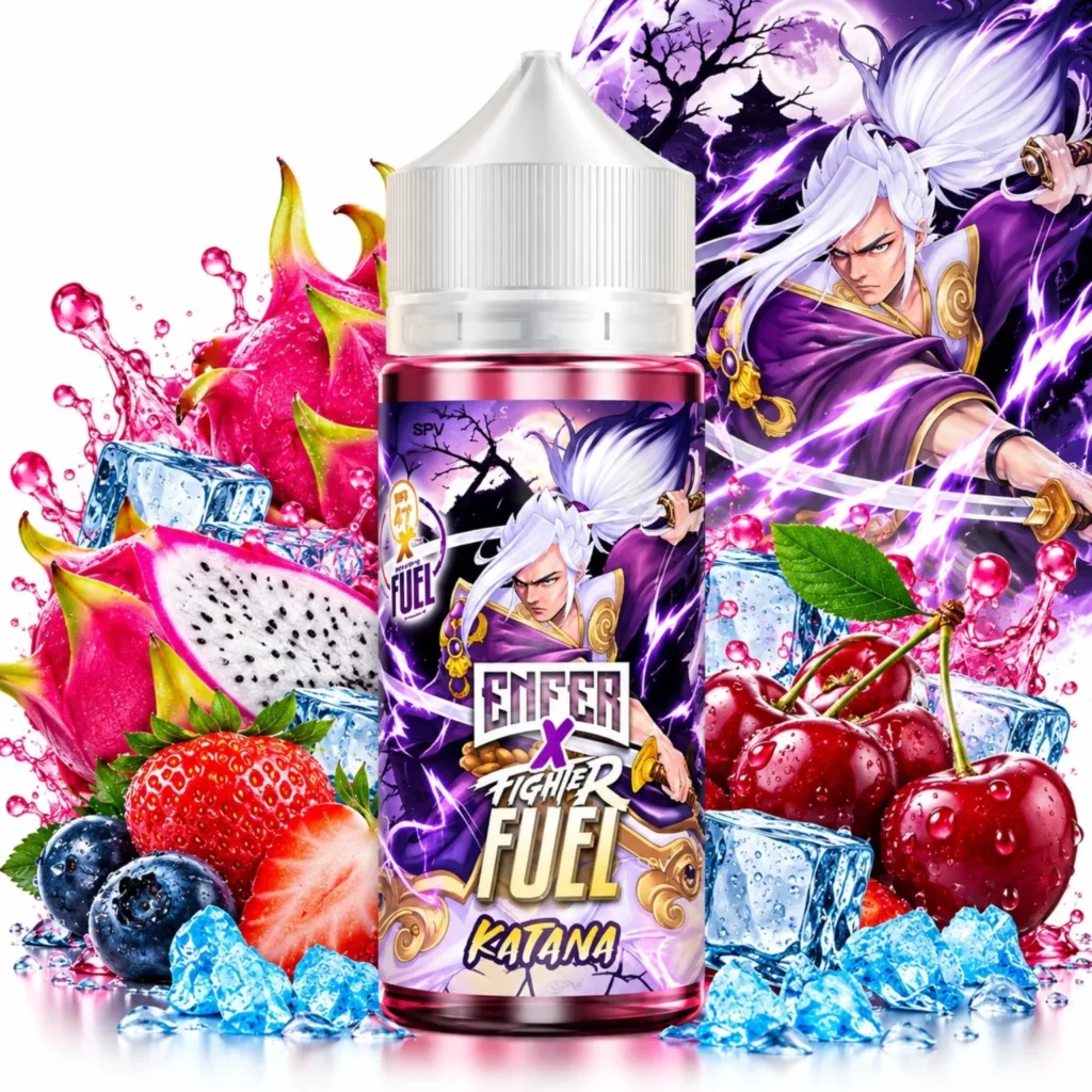 Flacon e-liquide Katana Fighter Fuel X Enfer 100 ml fruit du dragon cerise fraîcheur