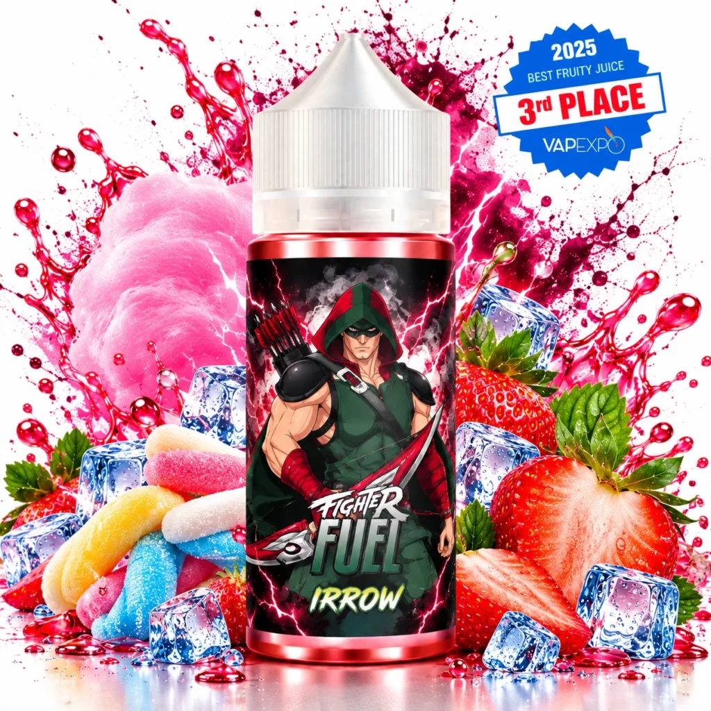 Flacon e-liquide Irrow Fighter Fuel 100ml par Maison Fuel saveur fraise guimauve fraîche