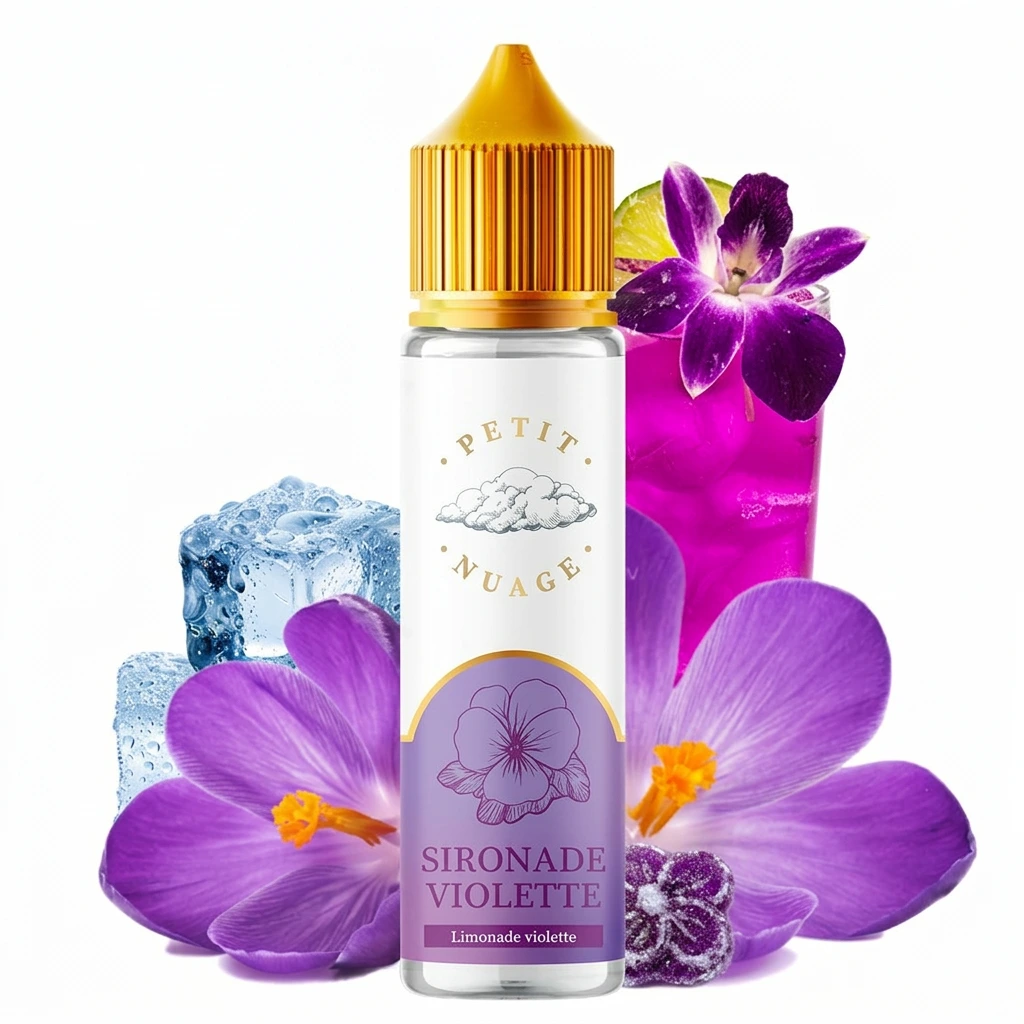 Flacon d e-liquide Sironade Violette Petit Nuage 50ml dans son format 70ml