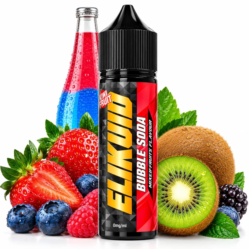 Flacon de e-liquide Bubble Soda Elikuid 50ml saveur limonade fruits rouges kiwi